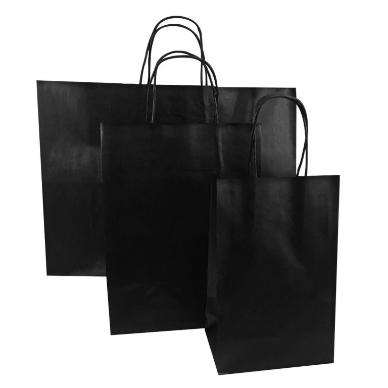 Matte Black Kraft Paper Shopping Bags with handles Okanagan Bag & Box