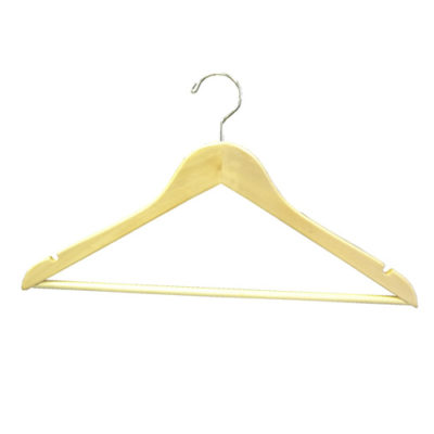 Dress hanger with support bar in natural wood