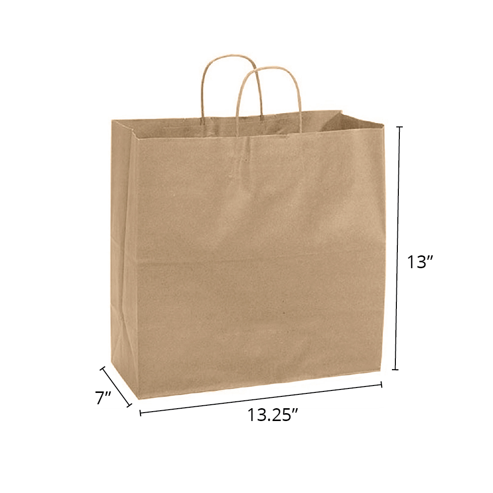 Jr Mart 13.25 x 7 x 13" <br>100% Recycled Kraft Paper Shopping Bags 25/pkg - Image 2