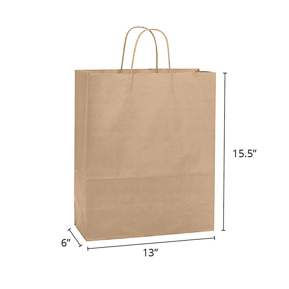 Celebrity 13 x 6 x 15.5" <br>100% Recycled Kraft Paper Shopping Bags 25/pkg - Image 2
