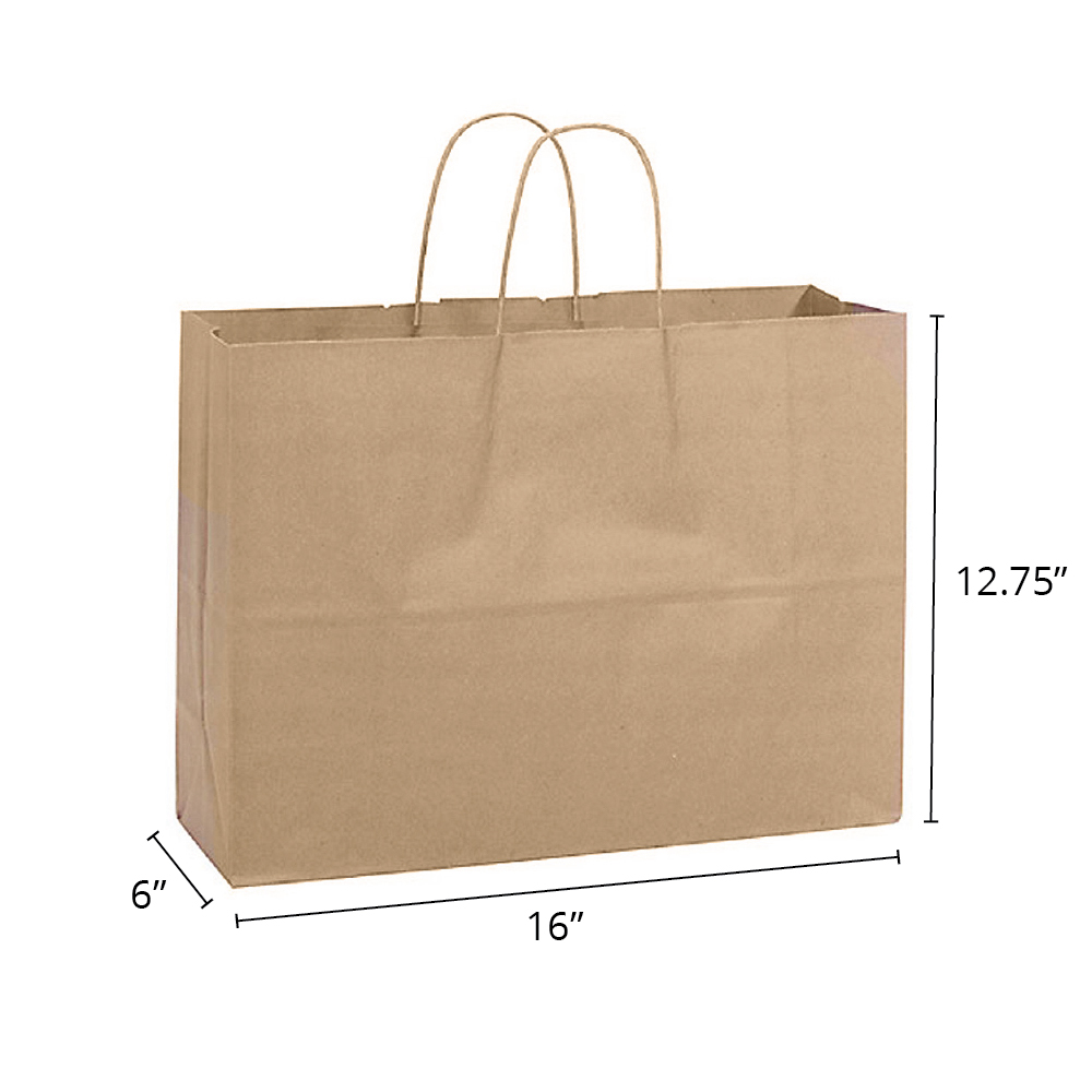 Fashion 16 x 6 x 12.75" <br>100% Recycled Kraft Paper Shopping Bags 250/cs - Image 2