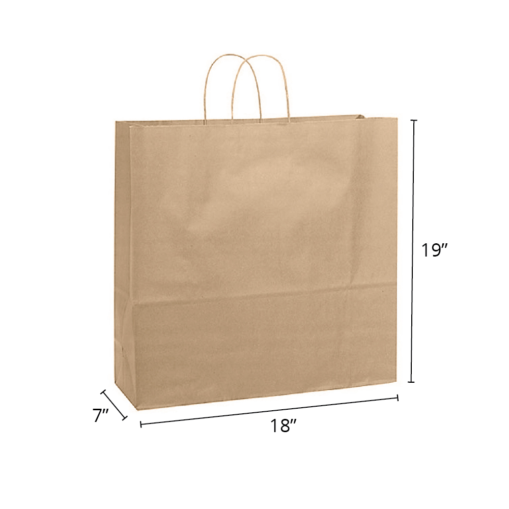 Universal 18 x 7 x 19" <br>100% Recycled Kraft Paper Shopping Bags 200/cs - Image 2