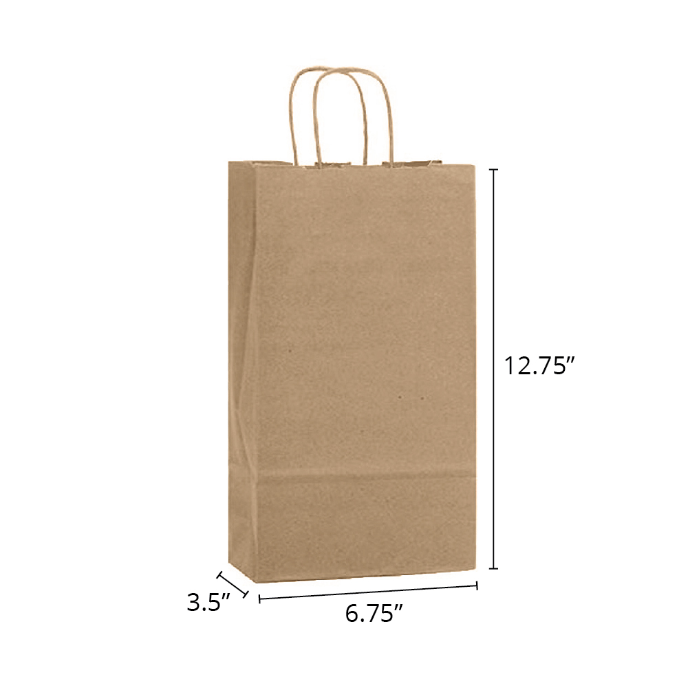 Puma 6.75 x 3.5 x 12.75" <br>100% Recycled Kraft Paper Double Bottle Bags 250/cs - Image 2