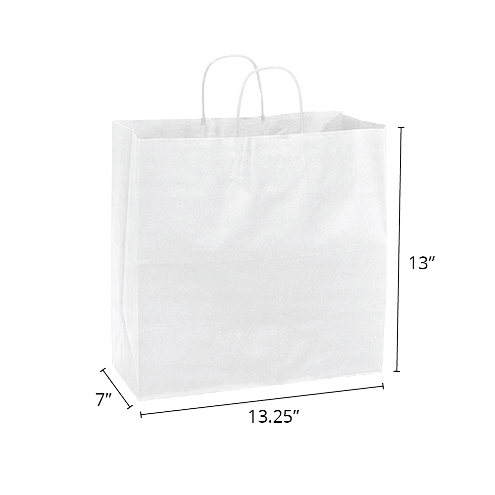 Jr Mart 13.25 x 7 x 13" <br>40% Recycled White Paper Shopping Bags 25/pkg - Image 2