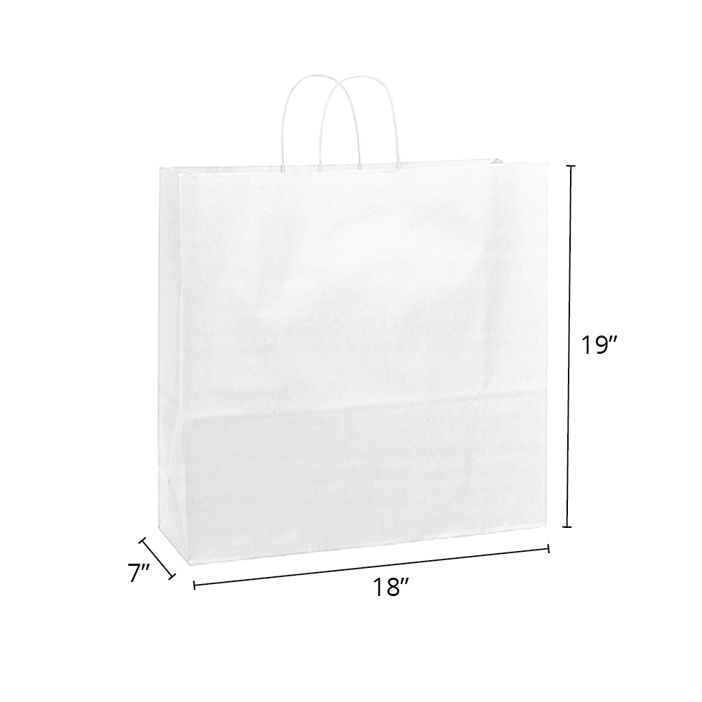 Universal 18 x 7 x 19" <br>40% Recycled White Paper Shopping Bags 25/pkg - Image 2