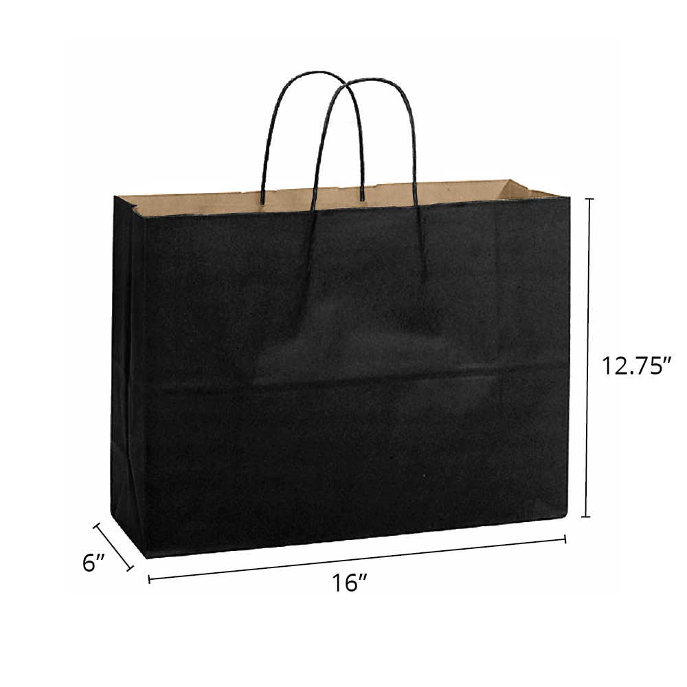 Fashion 16 x 6 x 12.75" <br>Matte Black Paper Shopping Bags - Image 2