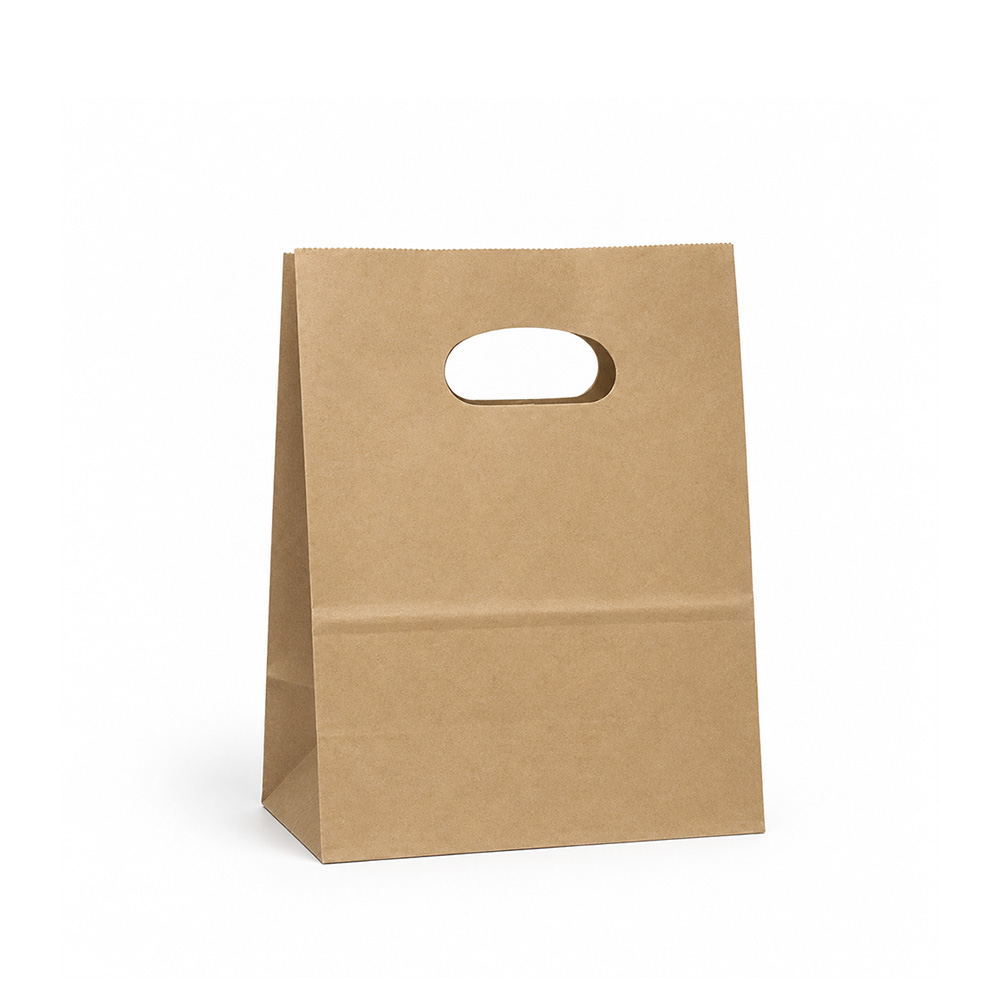 Kraft Die Cut Handle Bag <br>100% Recycled <br>Parker 8 x 4 x 10"