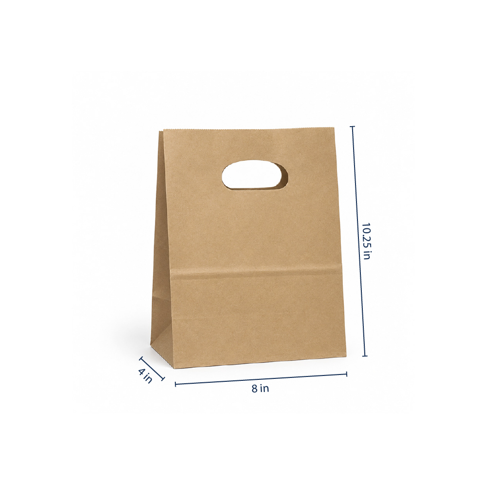 Kraft Die Cut Handle Bag <br>100% Recycled <br>Parker 8 x 4 x 10" - Image 2