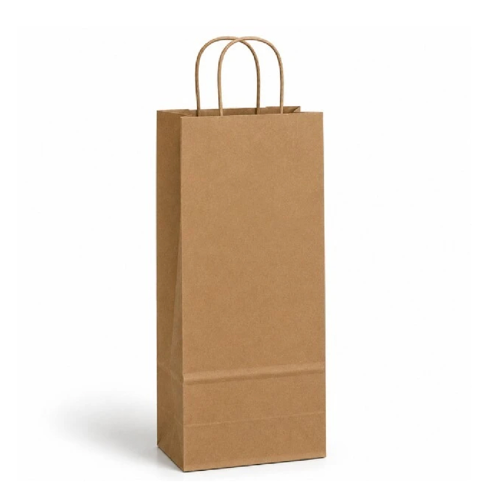Vino 5.5 x 3 x 12.75" <br>100% Recycled Kraft Paper Single Bottle Bags 250/cs