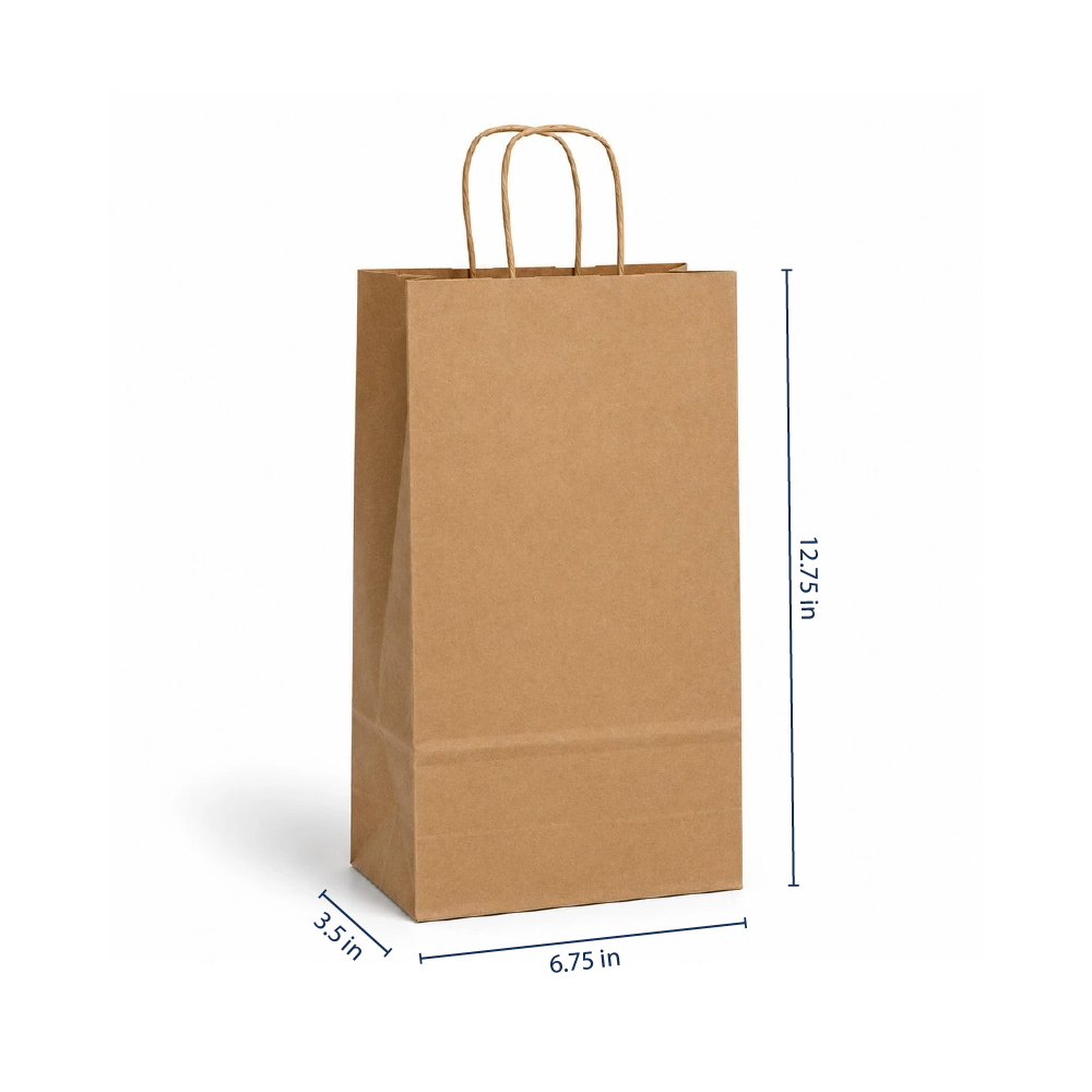Puma 6.75 x 3.5 x 12.75" <br>100% Recycled Kraft Paper Double Bottle Bags 250/cs - Image 2