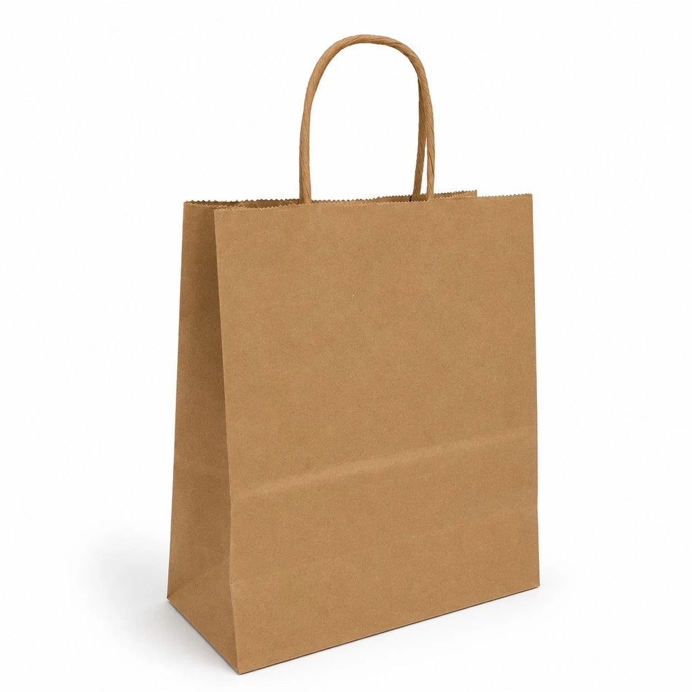 Timmy 7 x 3.5 x 8.5" <br>100% Recycled Kraft Paper Shopping Bags 250/cs