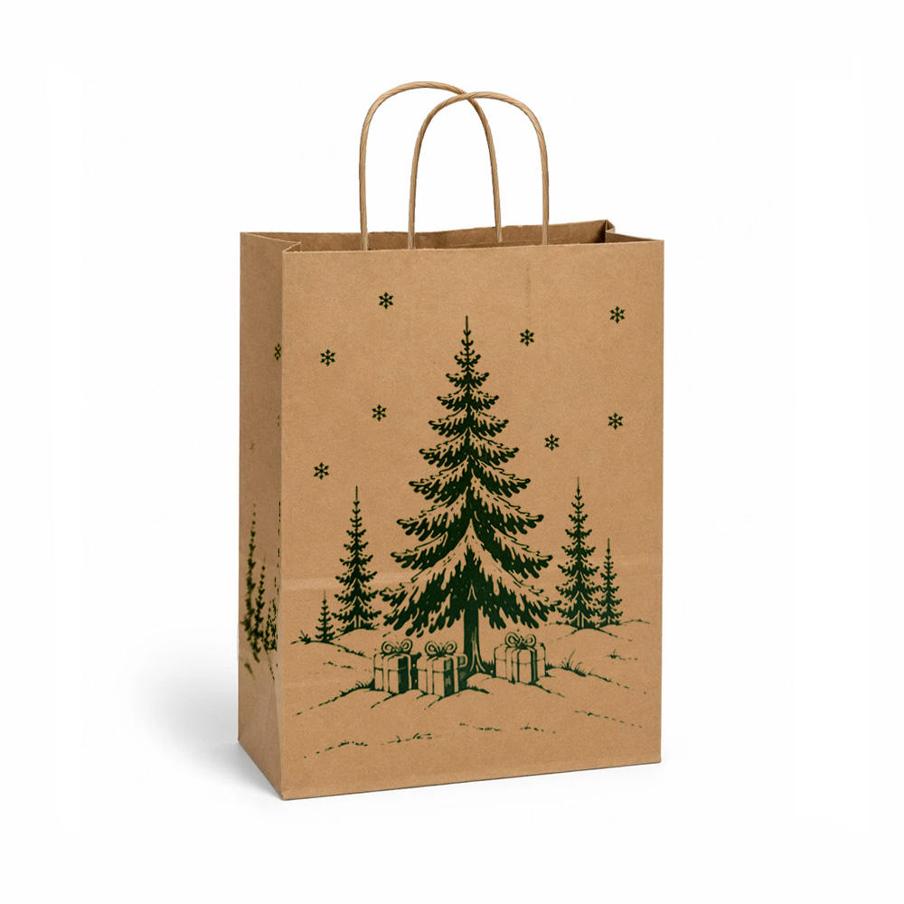 Petite 8 x 4 x 10" <br>"Christmas Tree" <br>Kraft w/Green Shoppers