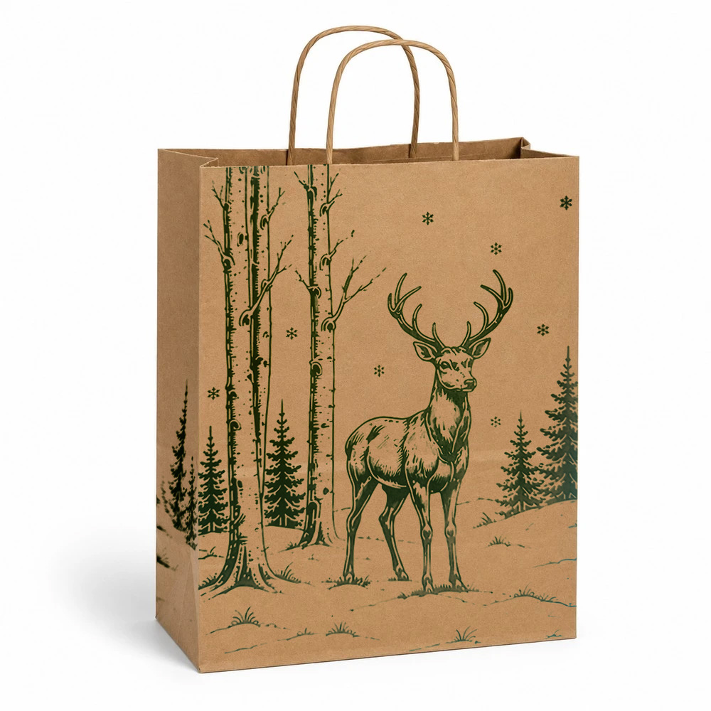 Vanity 10 x 5 x 13" <br>"Christmas Deer" <br>Kraft w/Green Shoppers